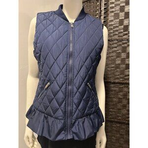 madison jules Dark blue quilted peplum zip vest size Large